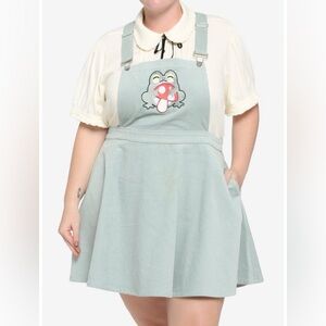 Frog & Mushroom Pastel Teal Corduroy Skirtall Plus Size (GREEN)